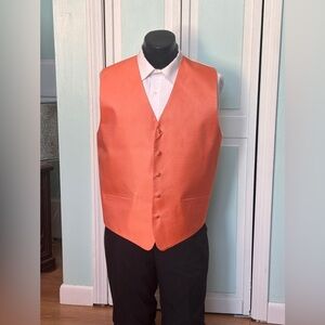 Tangerine Neon Orange Herringbone Closed Back Vest Wedding Prom Men’s XL Tall